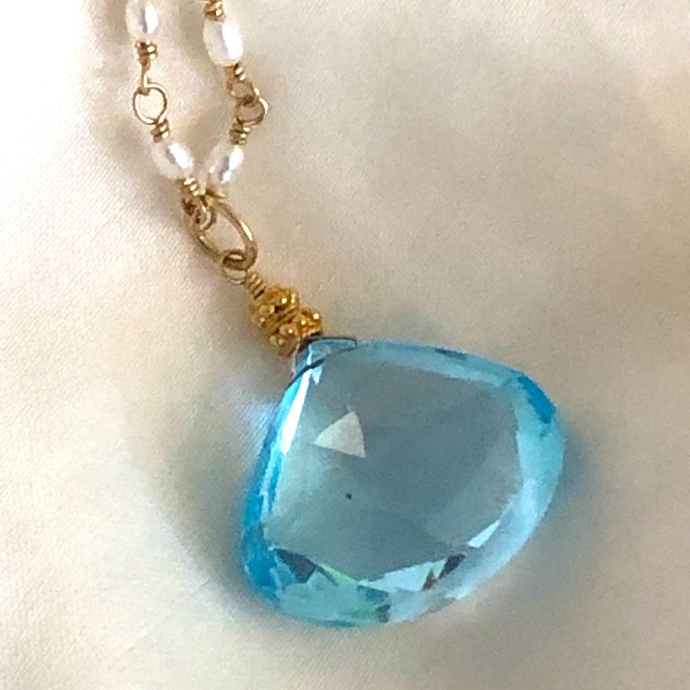 14k-22k Solid Gold Swiss Blue Topaz Necklace Pendant